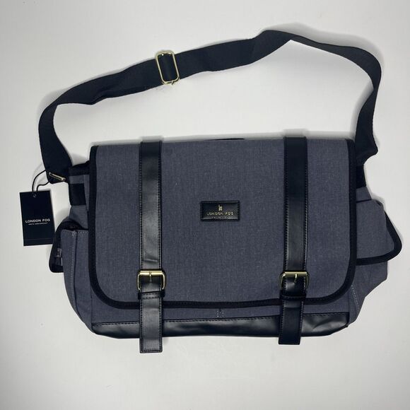 London Fog 100th Anniversary Denim Canvas Messenger Bag Blue NWT - Picture 1 of 6